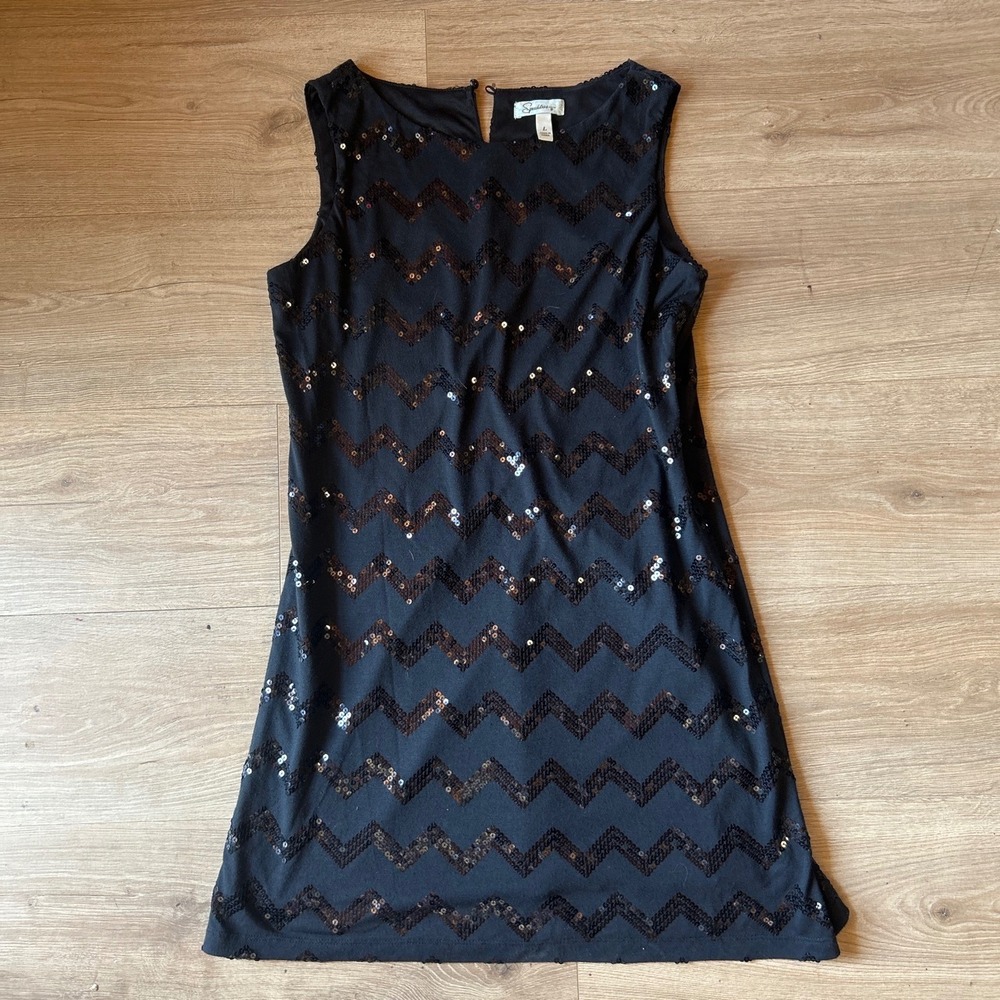 Speechless Black Sequin Chevron Sleeveless Shift Mini Dress